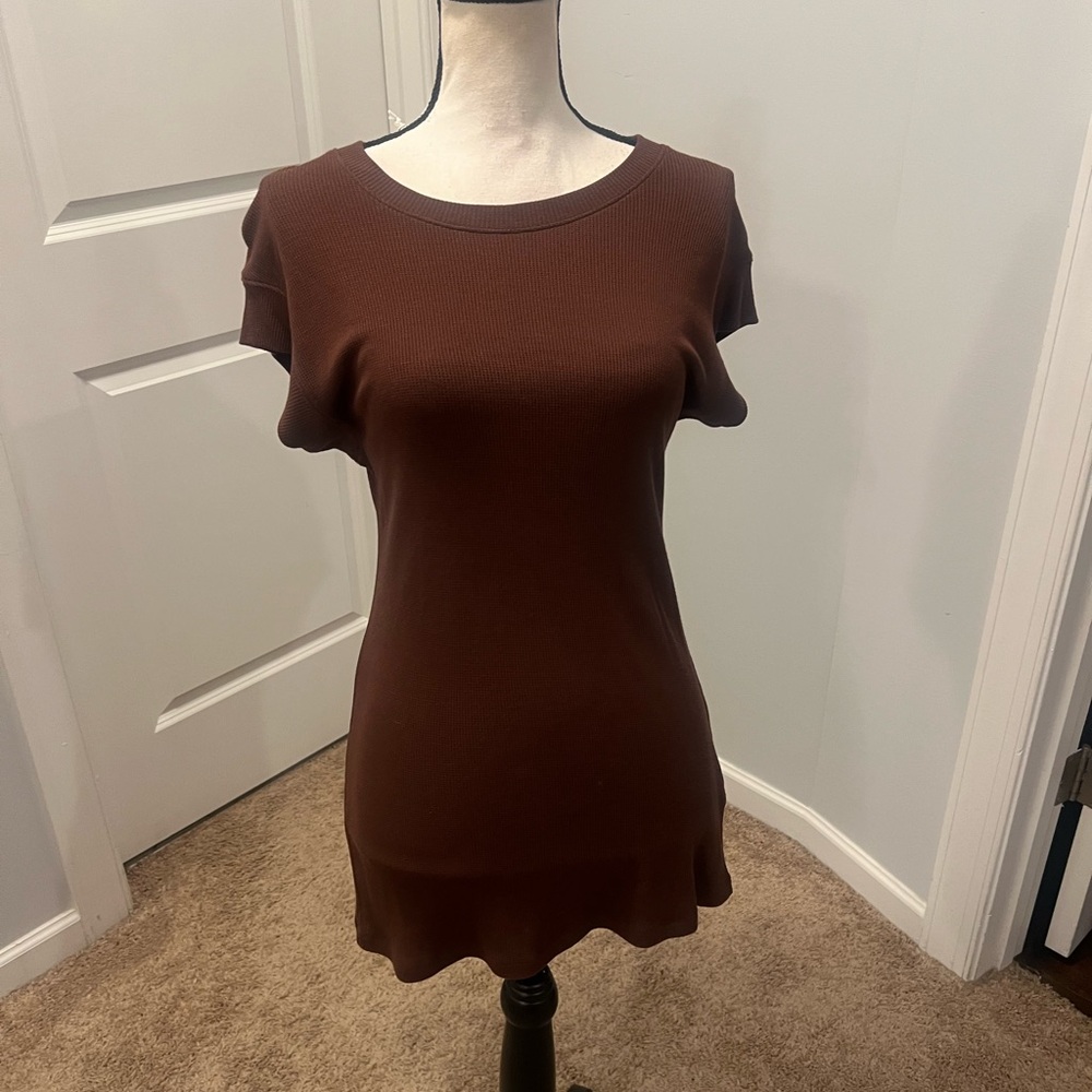 Dear John Brown Ribbed Short Sleeve Tunic Top XS